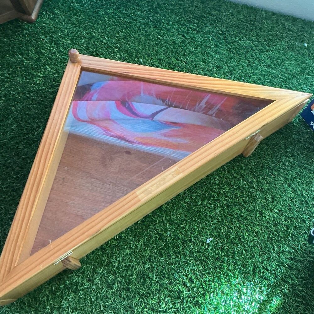 Vintage MSR Imports Wood Triangle Flag Display Case Hinged Clear Front 24 Inch